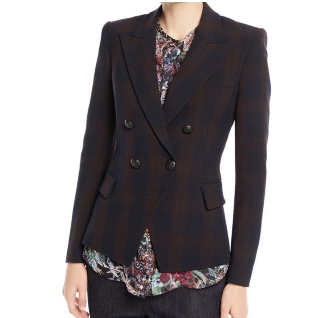 Elie Tahari Jezebel Double-Breasted Plaid Jacket Blazer Size 4
